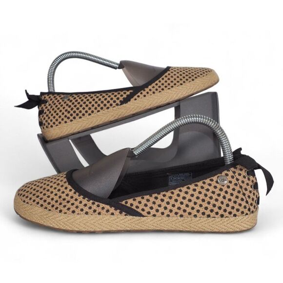 UGG Australia Indah Burlap Polka Dot Ballet Flats Tan / Black 1004329 Women's 8 - Picture 1 of 11